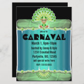 Groene Peacock Lady Carnaval Uitnodigingen (Voorkant / Achterkant)
