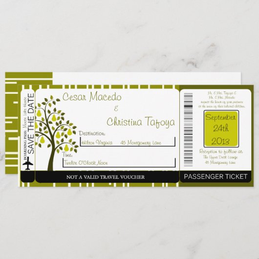 Groene peer fruit instapkaart bruiloft uitnodiging (Voorkant / Achterkant)