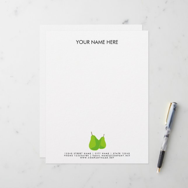 Groene peer fruit logo letterhead sjabloon briefhoofd (Voorkant / Achterkant in situ)