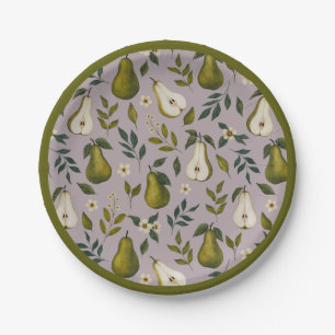 Groene Peer Waterverf Patroon op Stof Lilac Papieren Bordje
