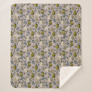 Groene Peer Waterverf Patroon op Stof Lilac Sherpa Deken
