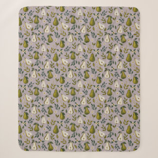Groene Peer Waterverf Patroon op Stof Lilac Sherpa Deken