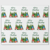 Groene Penseelscript Waterverf Gnomen Trees Cadeaupapier (Vlak)