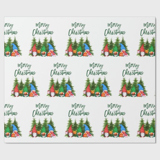 Groene Penseelscript Waterverf Gnomen Trees Cadeaupapier (Vlak)