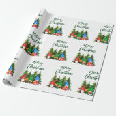 Groene Penseelscript Waterverf Gnomen Trees Cadeaupapier (Uitgerold)
