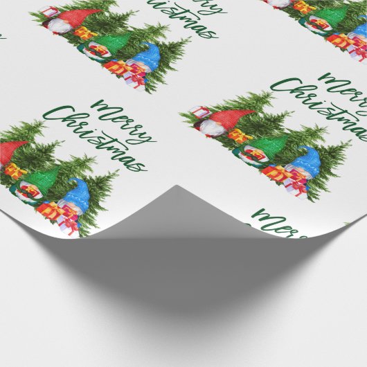 Groene Penseelscript Waterverf Gnomen Trees Cadeaupapier (Hoek)