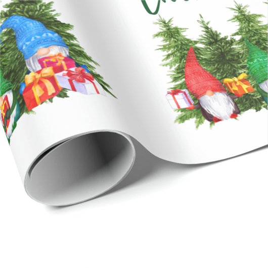 Groene Penseelscript Waterverf Gnomen Trees Cadeaupapier (Rol Hoek)