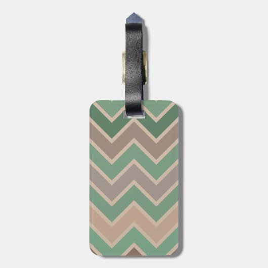 Groene perzik Chevron monogram Bagagelabel (Achterkant verticaal)