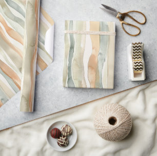 Groene Perzik Crème Strepen Verjaardag Cadeaupapier