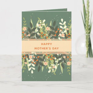 Groene Perzik Minimalistische Bloemenslint Moederd Kaart