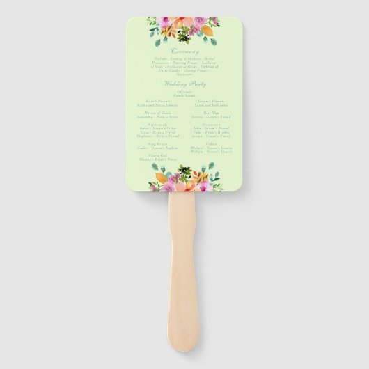 Groene perzik Waterverf Floral Boho Programma Handwaaier (Achterkant)