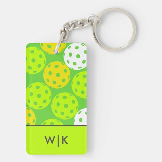 Groene Pickleball Cool Modern Elegant Monogrammed Sleutelhanger (achterkant)