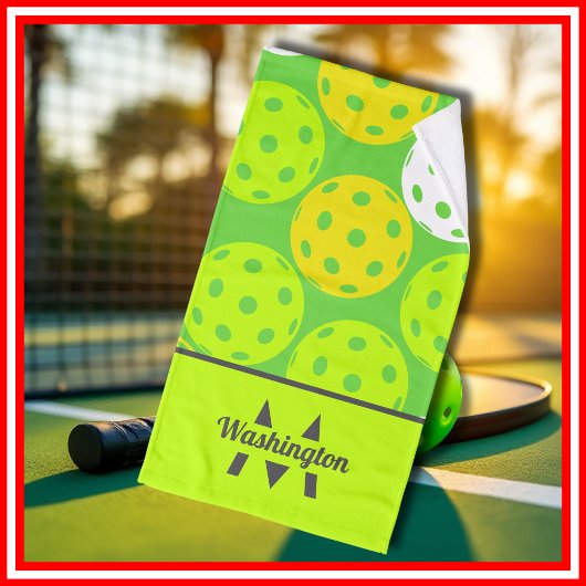 Groene Pickleball Cool Modern Monogram Handdoek