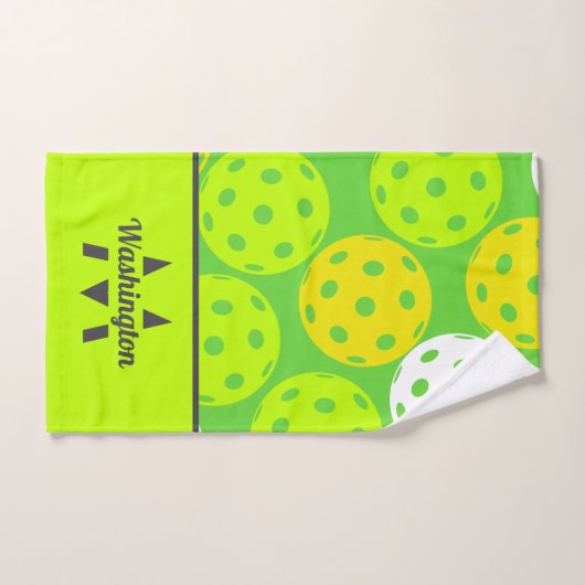Groene Pickleball Cool Modern Monogrammed Handdoek (Handdoek)