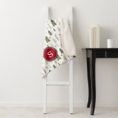 Groene Pine Winter Forest Waterverf Monogram Sherpa Deken (In situ)