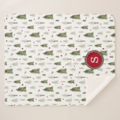 Groene Pine Winter Forest Waterverf Monogram Sherpa Deken (Voorkant (horizontaal))