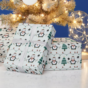 Groene Pinguïns en Kerstbomen Kerstmis Cadeaupapier