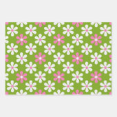 GROENE PINK WHITE DAISY FLOWERS & STRIPES INPAKPAPIER VEL (Voorkant)