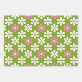 GROENE PINK WHITE DAISY FLOWERS & STRIPES INPAKPAPIER VEL