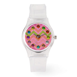 GROENE PINKCHEVRONEN EN KLEURSTONEN HORLOGE