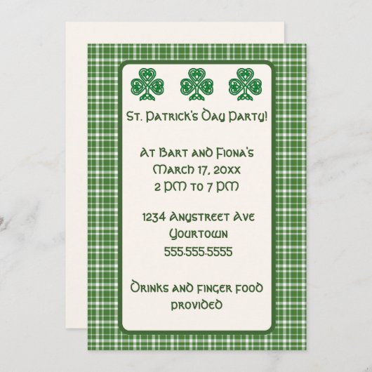 Groene plaid en groene Shamrocks St. Patrick's Day Kaart (Voorkant / Achterkant)