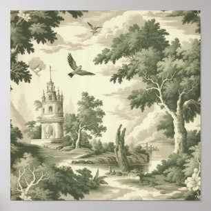 Groene platteland Heet Luchtballon Toile (2) Poster