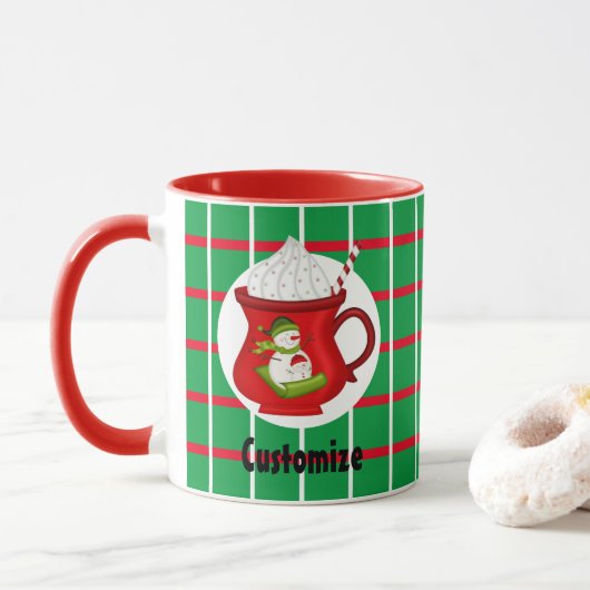 Groene pleinen met rode en witte lijnen Mok (Met donut)