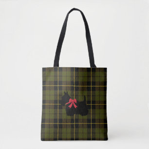 Groene pleister met Scottish Terrier met rode boog Tote Bag