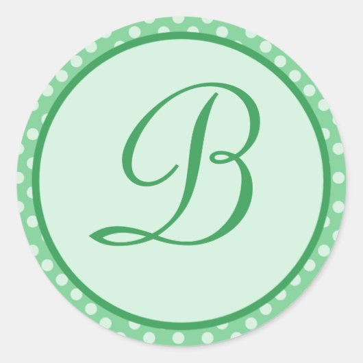 Groene Polka Dot Monogram Initiaal Sticker (Voorkant)