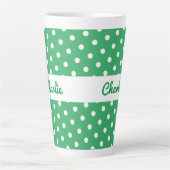 Groene Polka Dot Patroon Retro gepersonaliseerde n Latte Mok (Voorkant)