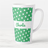 Groene Polka Dot Patroon Retro gepersonaliseerde n Latte Mok (Rechts)