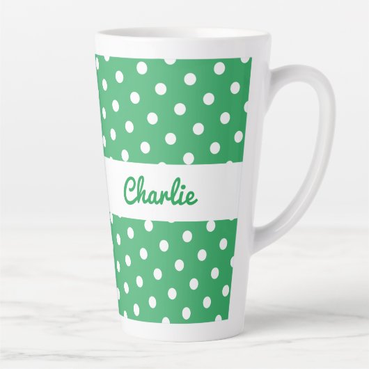 Groene Polka Dot Patroon Retro gepersonaliseerde n Latte Mok (Rechts)