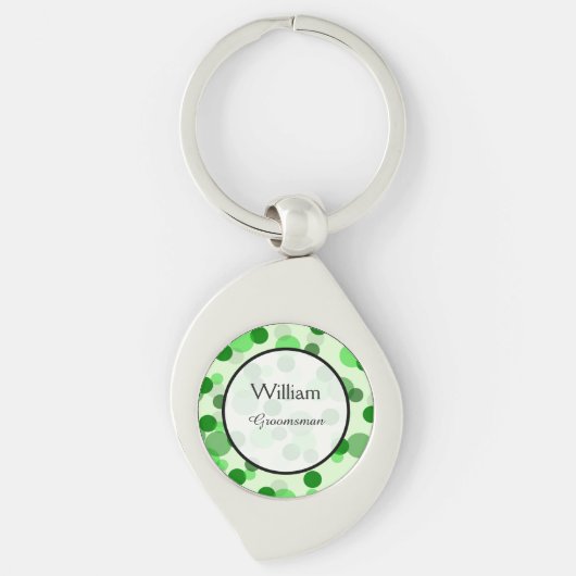 Groene Polka Dot Patroon Wedding Keepsake Sleutelhanger (Voorkant)