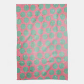 Groene Polka Dots and Gold Stars op een Red Kitche Theedoek (Verticaal)