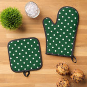 Groene Polka Dots Oven Mitt & Pot Houder Set (Top down)