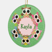 Groene Polka Dots Uil Krans Keramisch Ornament (Links)