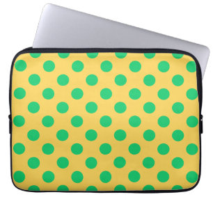 Groene polka-stippen op geel laptop sleeve