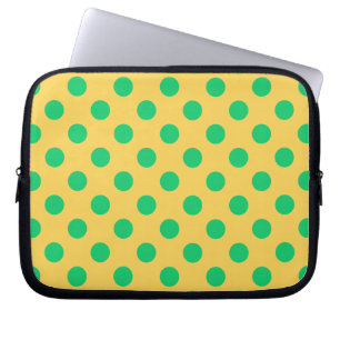 Groene polka-stippen op geel laptop sleeve