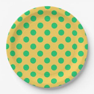 Groene polka-stippen op geel papieren bordje