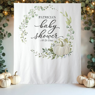 Groene Pompoen Herfst Baby Shower Achtergrond Wandkleed