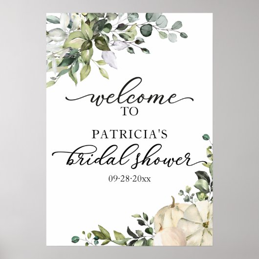 Groene Pompoen Herfst Bruidsfeest Welkomstbord Poster (Voorkant)