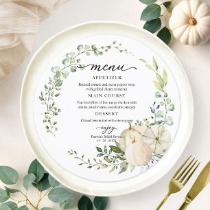 Groene Pompoen Herfst Bruiloft Round Menu  Kaart