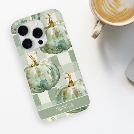 Groene Pompoen Herfst Waterverf Geruit Custom Case-Mate iPhone Case