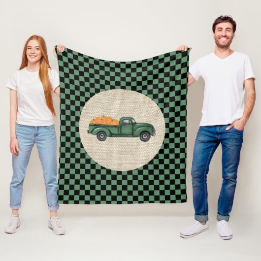 groene pompoen Truck Medium Fleece Blanket Deken (In situ)