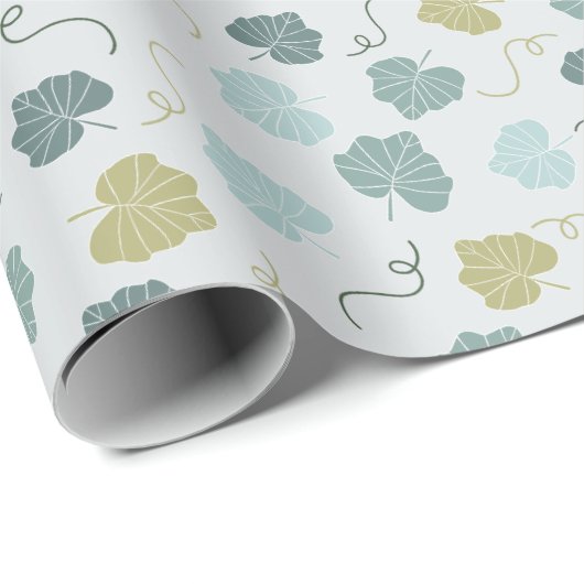 Groene Pompoenbladeren Patroon Lichtgroen Cadeaupapier (Rol Hoek)