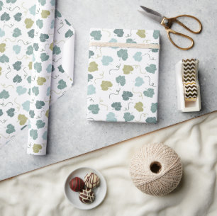 Groene Pompoenbladeren Patroon Wit Cadeaupapier