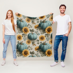 Groene Pompoenen en Gouden Zonnebloemen Fleece Deken