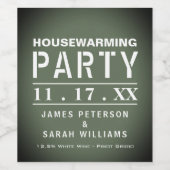 Groene Poster Housewarming Party Wijn Etiket (Enkel label)