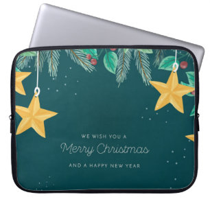 Groene prettige kerst en een gelukkige nieuwjaarba laptop sleeve
