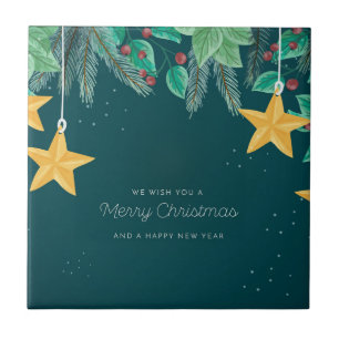 Groene prettige kerst en een gelukkige nieuwjaarba tegeltje
